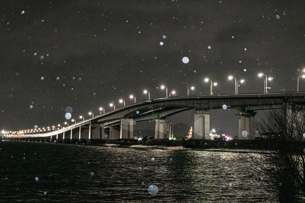 雪の琵琶湖大橋