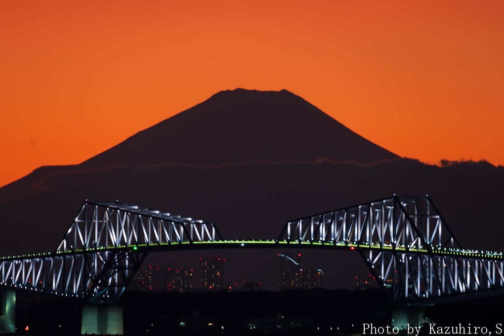 Shining bridge with Mount Fuji 