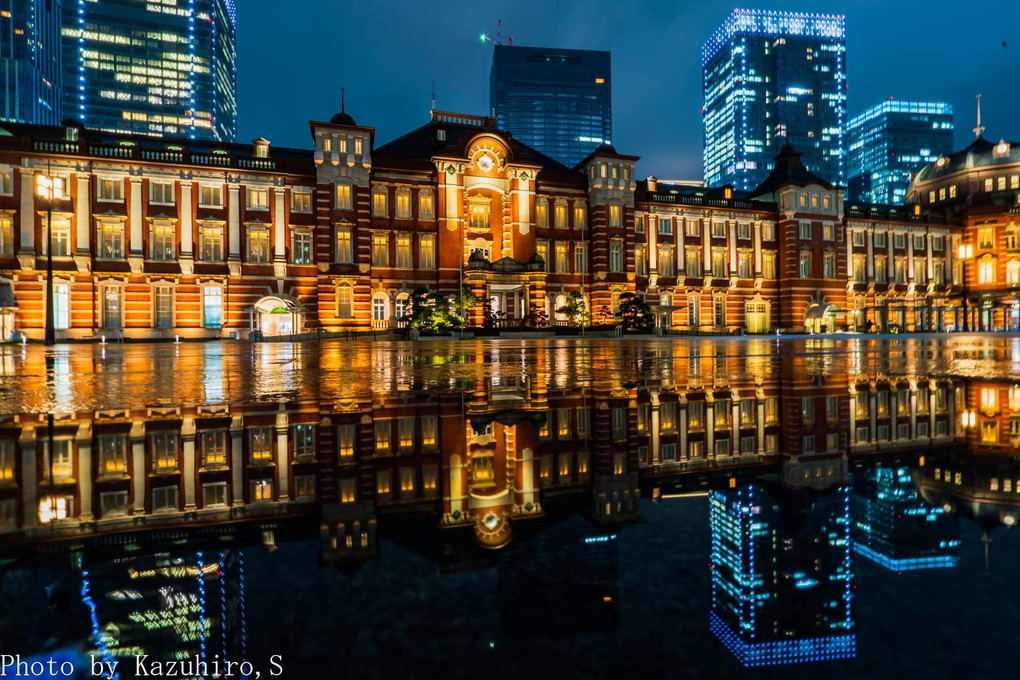 Reflection after rain at Tokyo Station