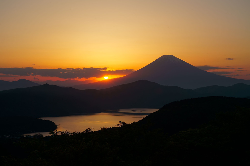 富士と芦ノ湖　夕暮れ時