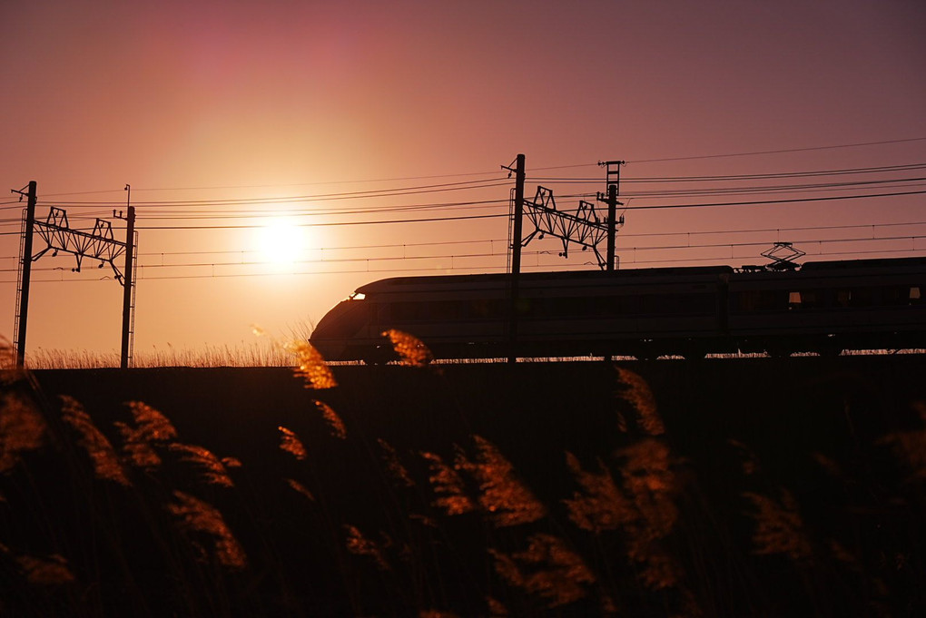 夕日と鉄道