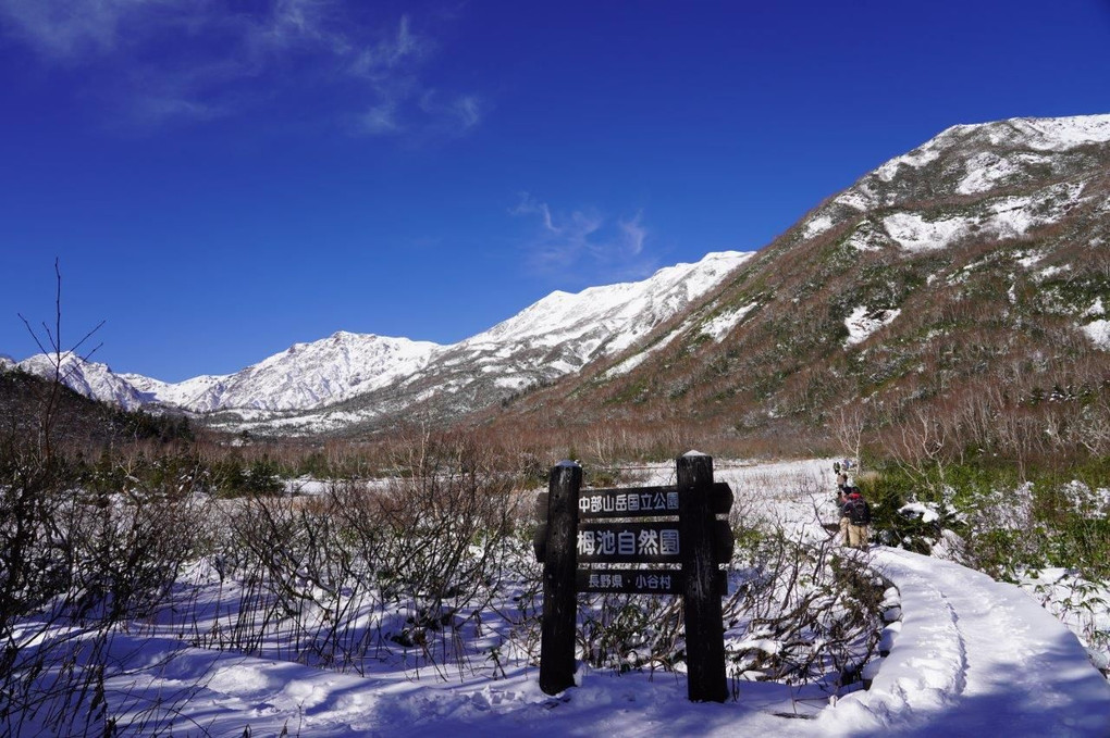 雪景色の栂池自然園入口