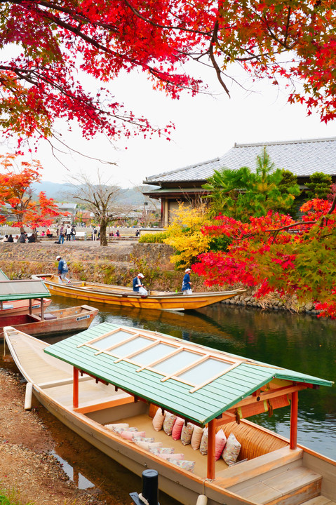 紅葉と船と京都を覗き見る