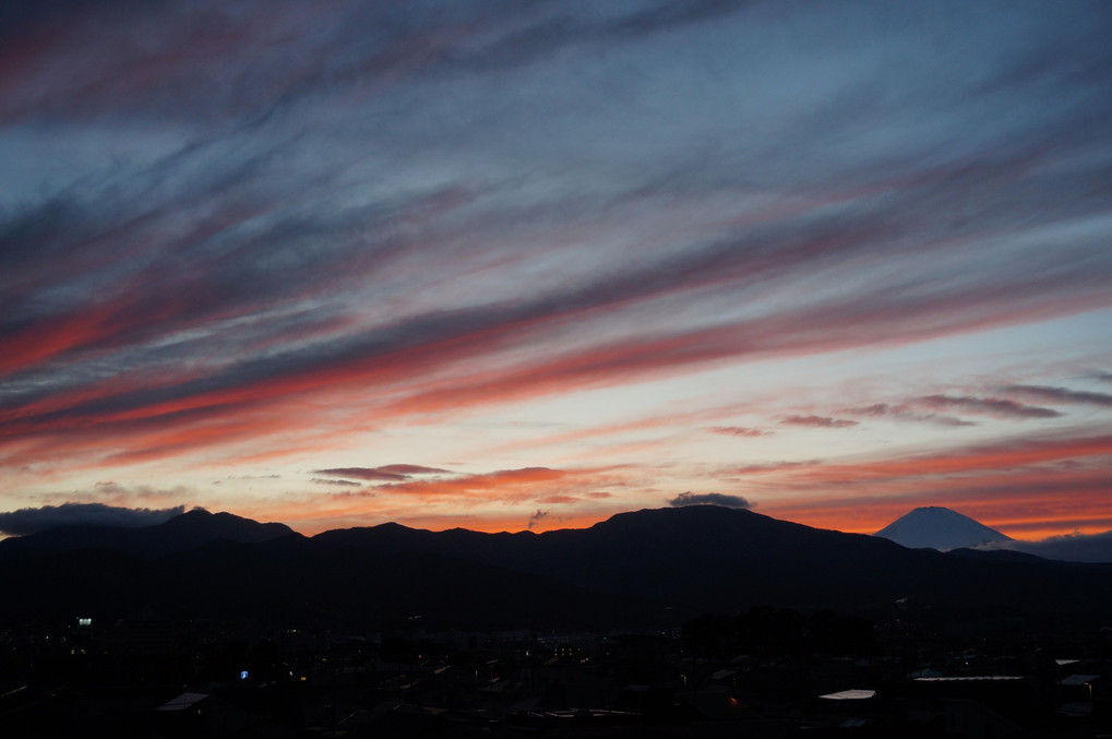 富士山と夕日