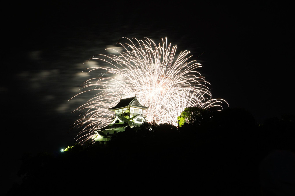 夜空に浮かぶ城、降りそそぐ花火　#カレンダー２０２４