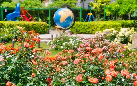 地球儀と薔薇＠本郷給水所公苑・バラ庭園