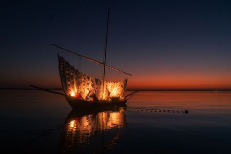 霞ケ浦・帆引き船のライトアップ操業。。♪