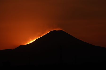 夕焼け富士山。「日の入り」ジャストタイムでした。