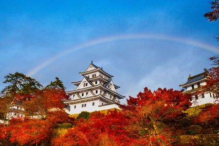 お城の空に虹のアーチ