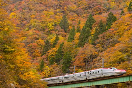 秋色に色付く山並み、JAPAN REDが駆け抜ける！
