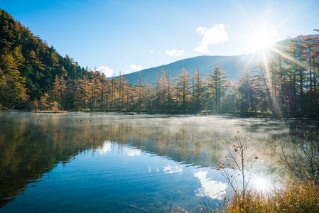 明神池の鏡面世界