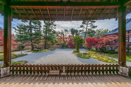 白砂と苔、紅葉