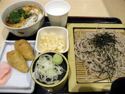 かつ丼定食(ざるそば)+天かす+いなり寿司