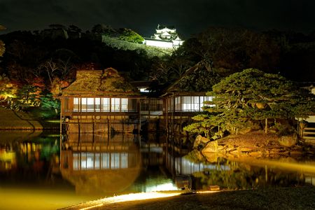 雨の中の彦根城ライトアップ