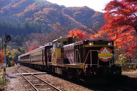 わたらせ渓谷鉄道　紅葉の沢入駅