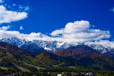 白馬三山の三段紅葉