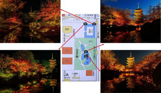 『東寺 秋のライトアップ』－リフレクション撮影－
