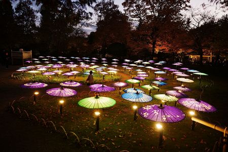 和傘の渦に佇む子