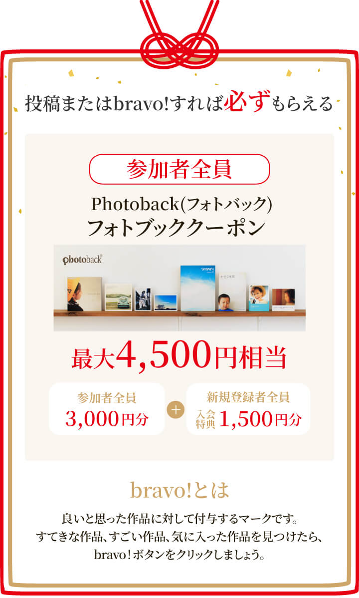 期間中に作品投稿 or bravo!した方全員にソニーポイント最大4,500円分をプレゼント