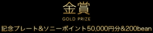 金賞 GOLD PRIZE｜記念プレート＆ソニーポイント50,000円分＆200bean